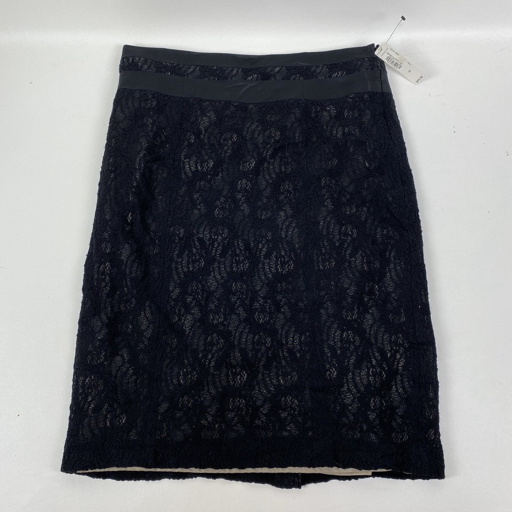 Worthington Lined Black Flower Lace Straight Skirt Waist Deco Bands Womens 16